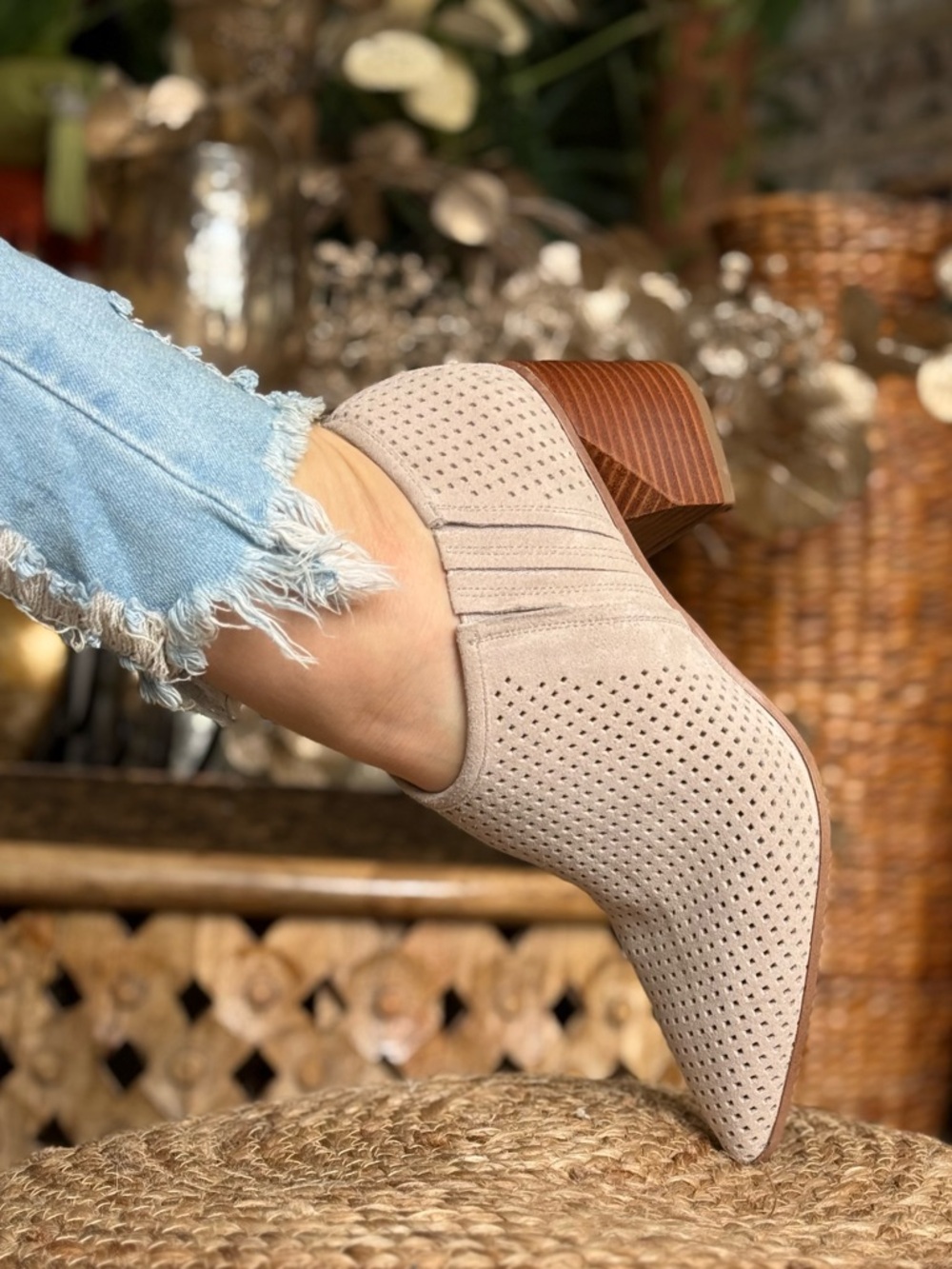Franco Sarto Leather Block Heel Booties - Light Beige most comfortable